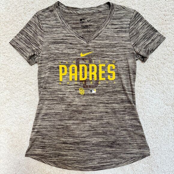SOLD Nike MLB San Diego Padres Dri-FIT VNeck Shirt Baseball Top Heather Brown XS - Picture 2 of 12